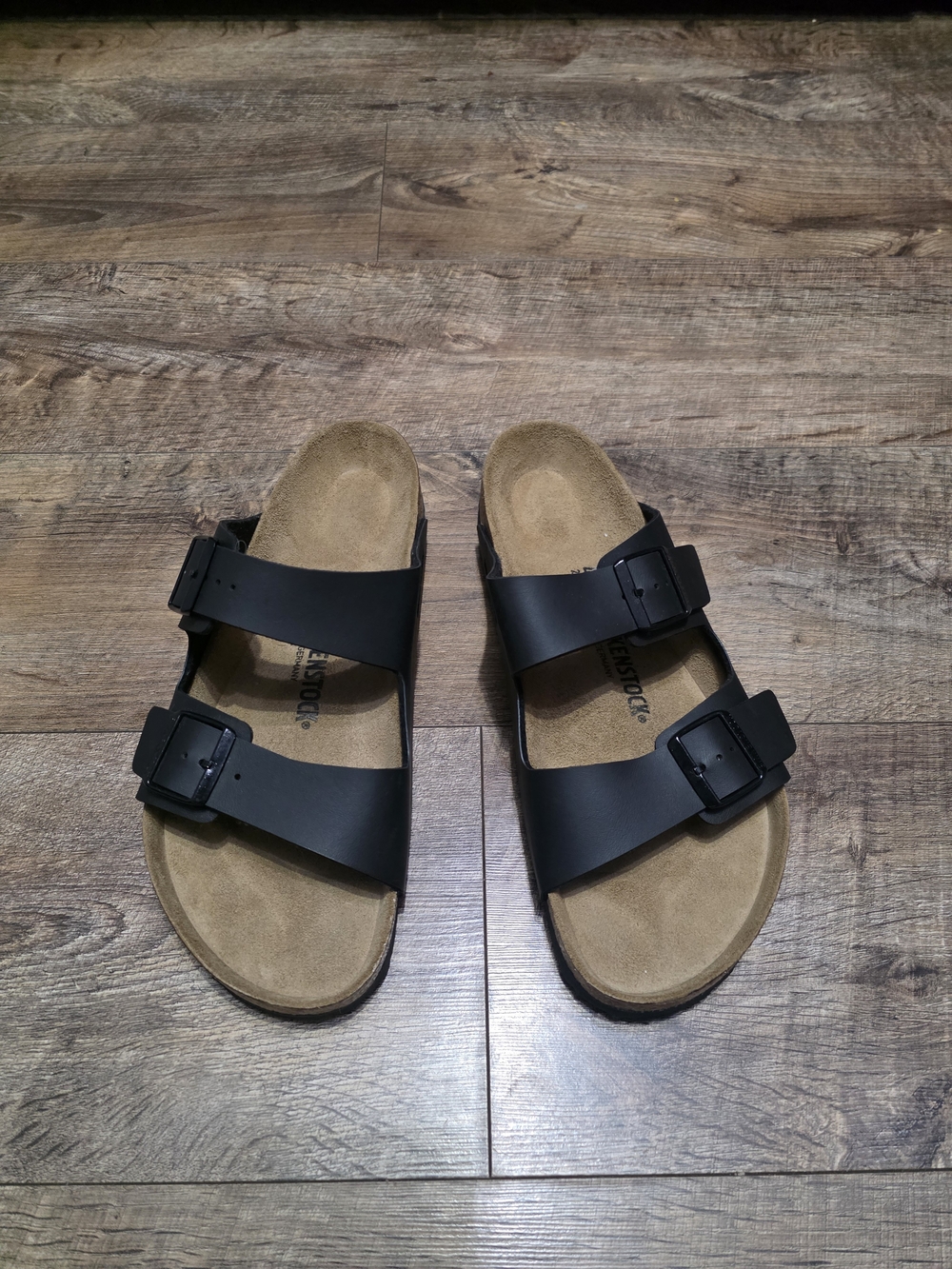 Birkenstock Black Two-Buckle Sandals with Suede Footbed Men Size 12 - Picture 6 of 12